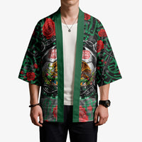 Mexico Football Golden Eagle Champions Kimono Aztec Geometric Pattern Red Rose