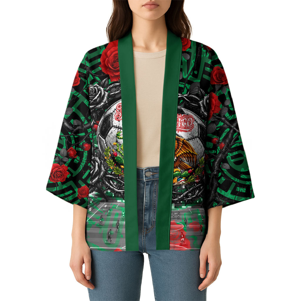 Mexico Football Golden Eagle Champions Kimono Aztec Geometric Pattern Red Rose