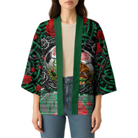 Mexico Football Golden Eagle Champions Kimono Aztec Geometric Pattern Red Rose