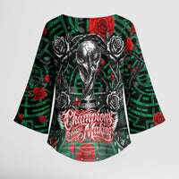 Mexico Football Golden Eagle Champions Kimono Sleeve Blouse Aztec Geometric Pattern Red Rose
