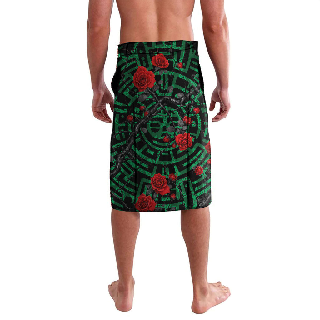 Mexico Football Golden Eagle Champions Lavalava Aztec Geometric Pattern Red Rose