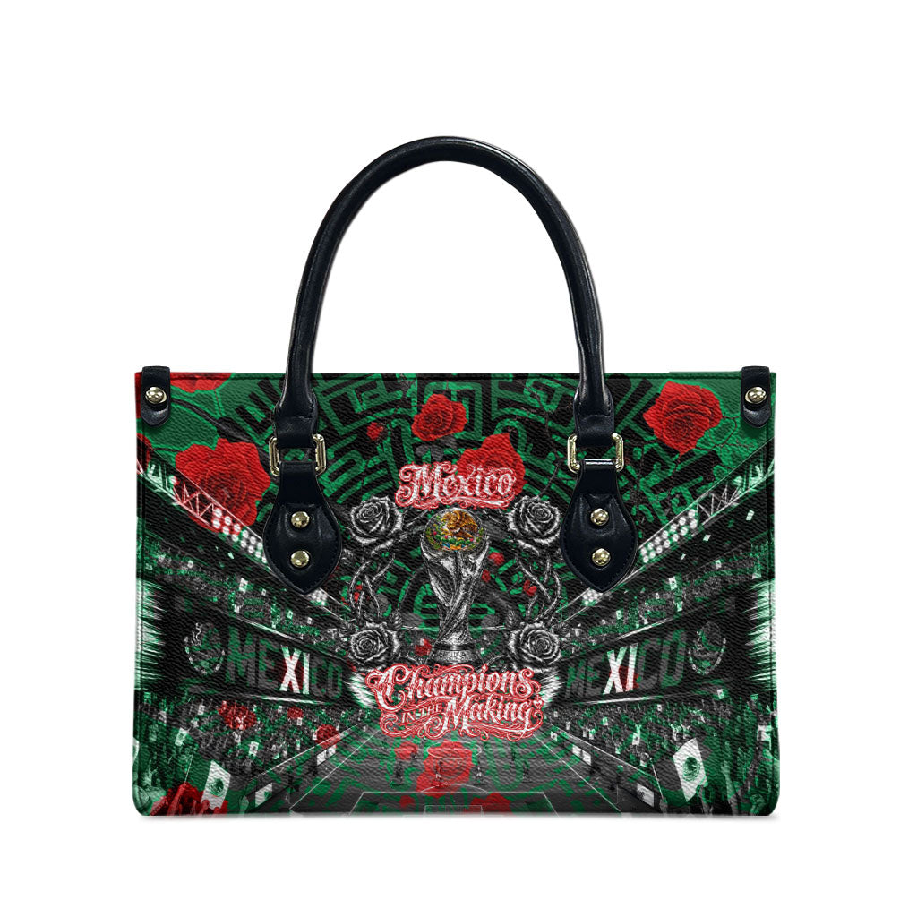 Mexico Football Golden Eagle Champions Leather Bag Aztec Geometric Pattern Red Rose