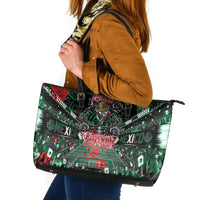Mexico Football Golden Eagle Champions Leather Tote Bag Aztec Geometric Pattern Red Rose