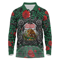 Mexico Football Golden Eagle Champions Long Sleeve Polo Shirt Aztec Geometric Pattern Red Rose