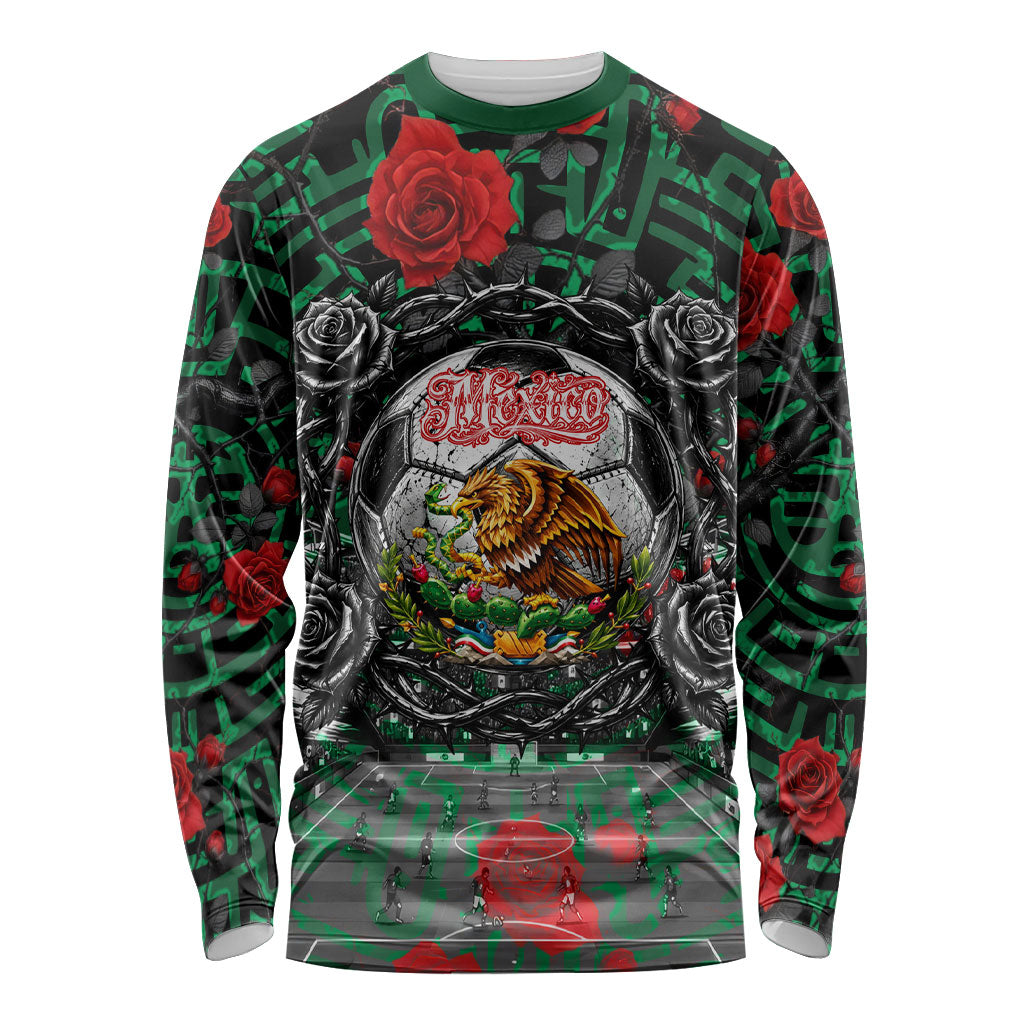 Mexico Football Golden Eagle Champions Long Sleeve Shirt Aztec Geometric Pattern Red Rose