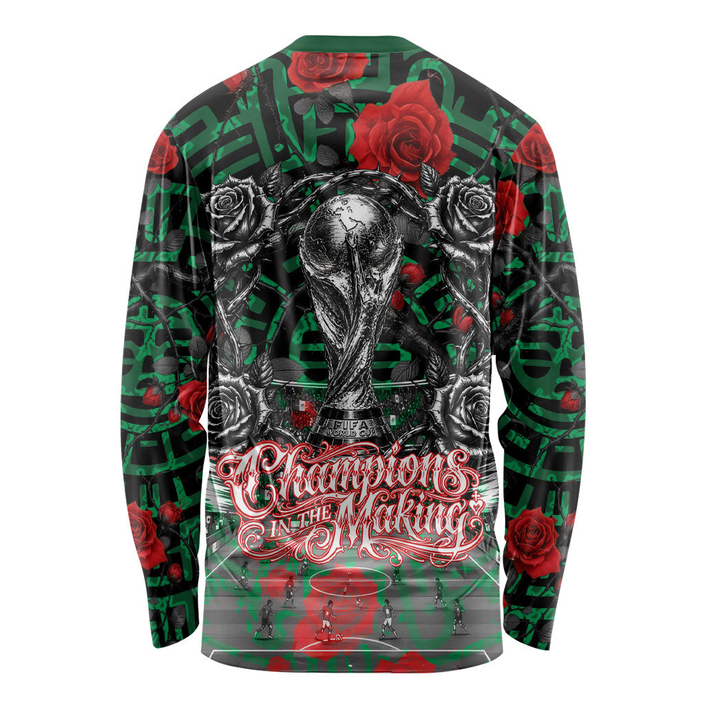 Mexico Football Golden Eagle Champions Long Sleeve Shirt Aztec Geometric Pattern Red Rose