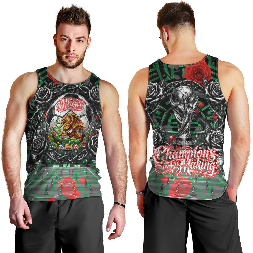 Mexico Football Golden Eagle Champions Men Tank Top Aztec Geometric Pattern Red Rose