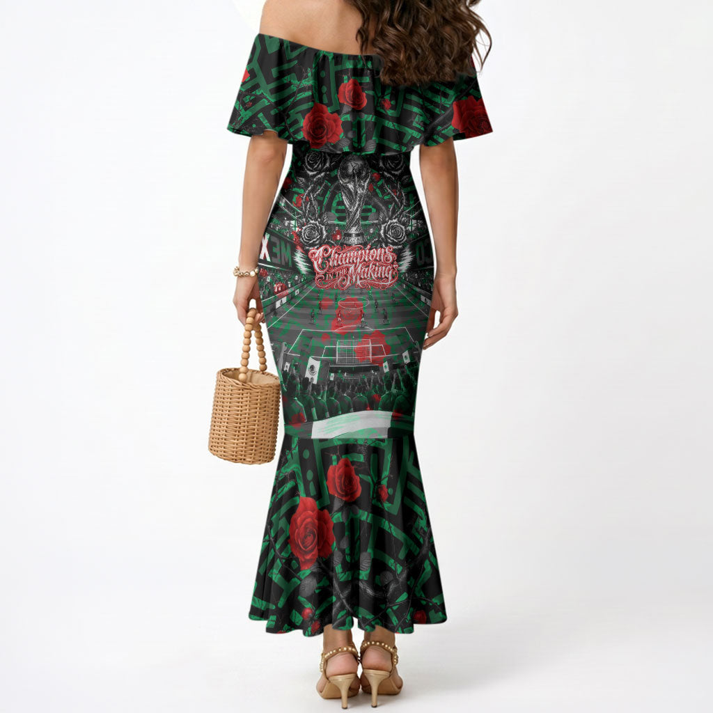 Mexico Football Golden Eagle Champions Mermaid Dress Aztec Geometric Pattern Red Rose