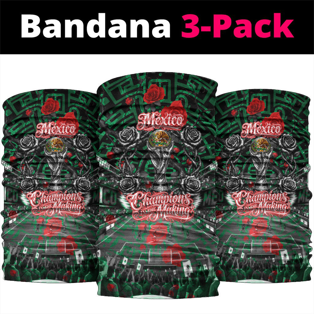Mexico Football Golden Eagle Champions Neck Gaiter Aztec Geometric Pattern Red Rose