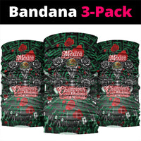 Mexico Football Golden Eagle Champions Neck Gaiter Aztec Geometric Pattern Red Rose