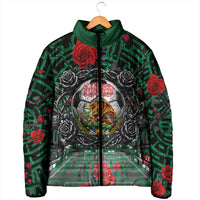 Mexico Football Golden Eagle Champions Padded Jacket Aztec Geometric Pattern Red Rose