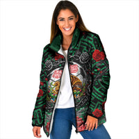 Mexico Football Golden Eagle Champions Padded Jacket Aztec Geometric Pattern Red Rose