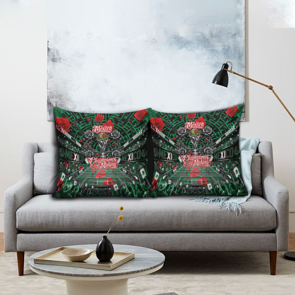 Mexico Football Golden Eagle Champions Pillow Cover Aztec Geometric Pattern Red Rose