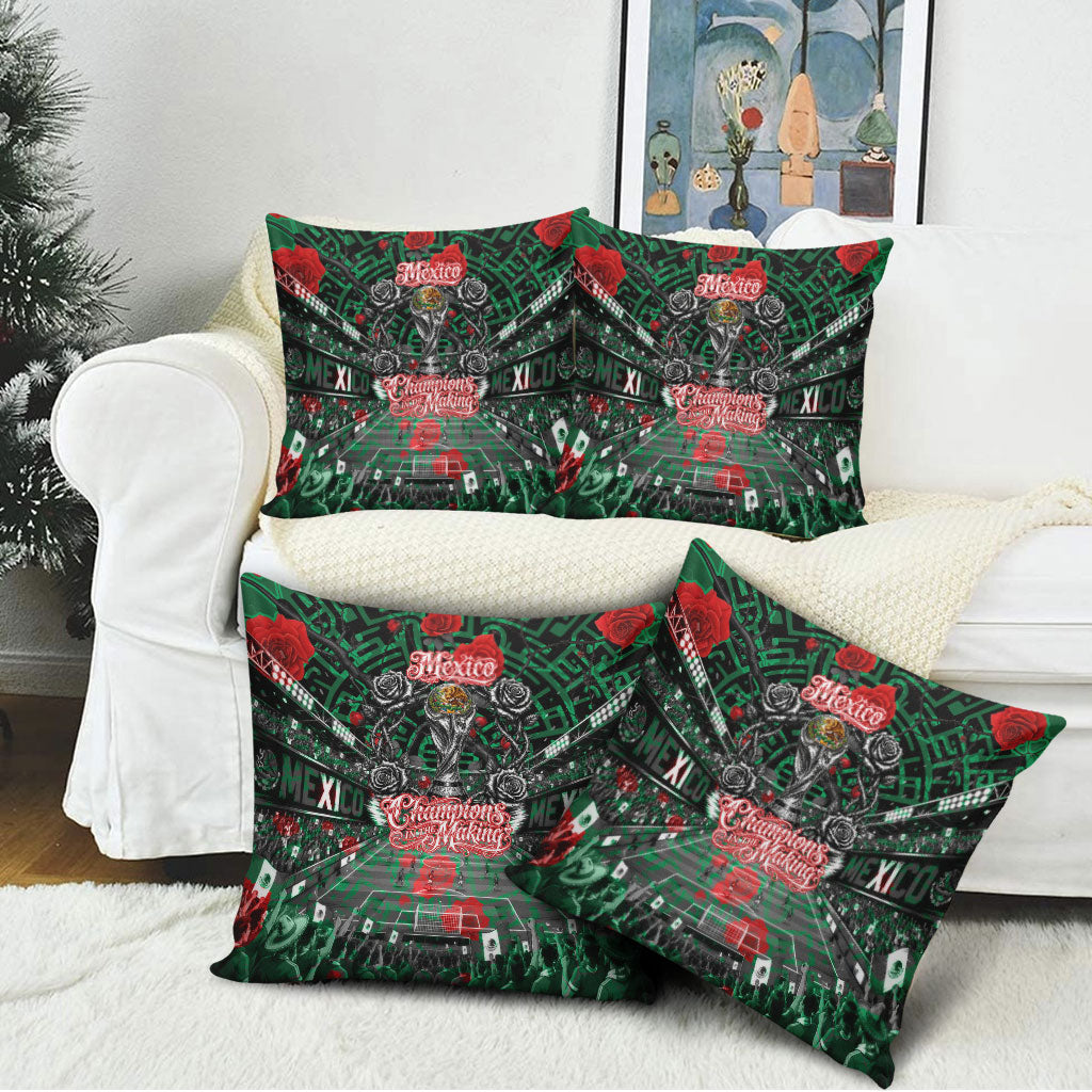 Mexico Football Golden Eagle Champions Pillow Cover Aztec Geometric Pattern Red Rose