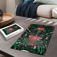 Mexico Football Golden Eagle Champions Puzzle Aztec Geometric Pattern Red Rose