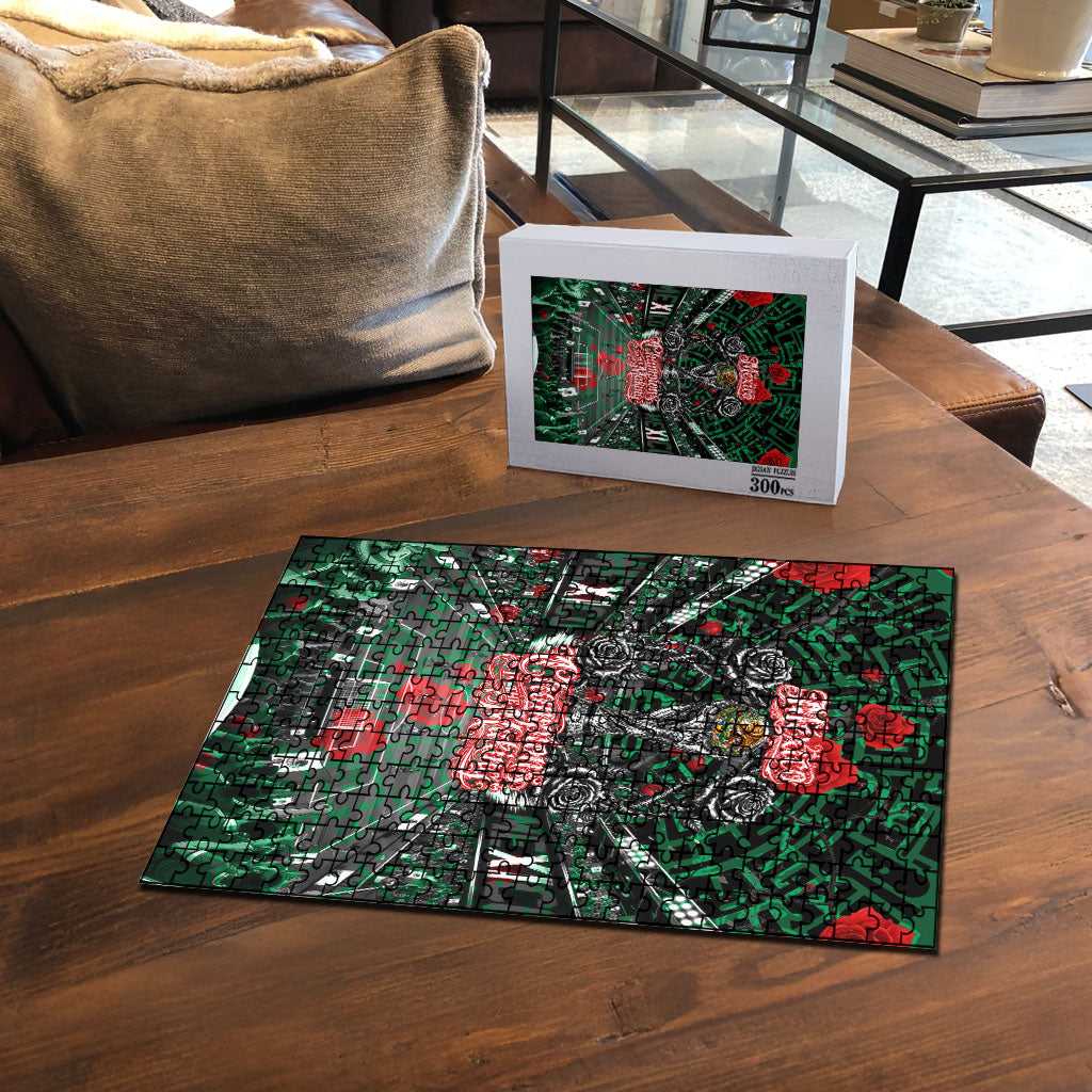 Mexico Football Golden Eagle Champions Puzzle Aztec Geometric Pattern Red Rose