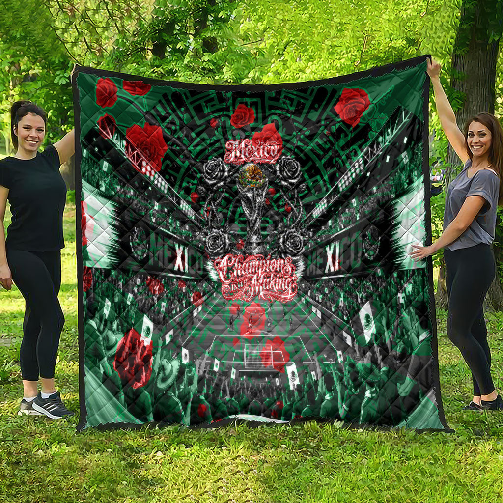 Mexico Football Golden Eagle Champions Quilt Aztec Geometric Pattern Red Rose