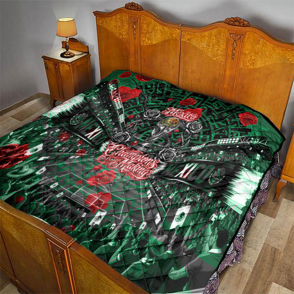 Mexico Football Golden Eagle Champions Quilt Aztec Geometric Pattern Red Rose