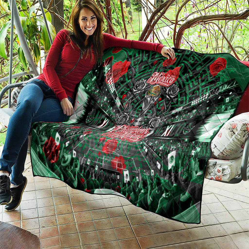 Mexico Football Golden Eagle Champions Quilt Aztec Geometric Pattern Red Rose