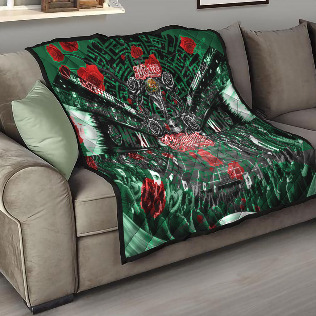 Mexico Football Golden Eagle Champions Quilt Aztec Geometric Pattern Red Rose