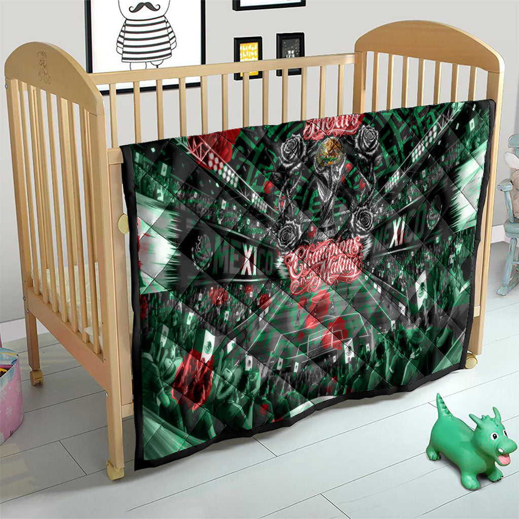 Mexico Football Golden Eagle Champions Quilt Aztec Geometric Pattern Red Rose
