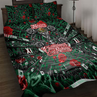 Mexico Football Golden Eagle Champions Quilt Bed Set Aztec Geometric Pattern Red Rose