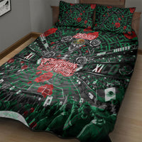 Mexico Football Golden Eagle Champions Quilt Bed Set Aztec Geometric Pattern Red Rose