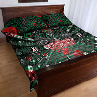 Mexico Football Golden Eagle Champions Quilt Bed Set Aztec Geometric Pattern Red Rose