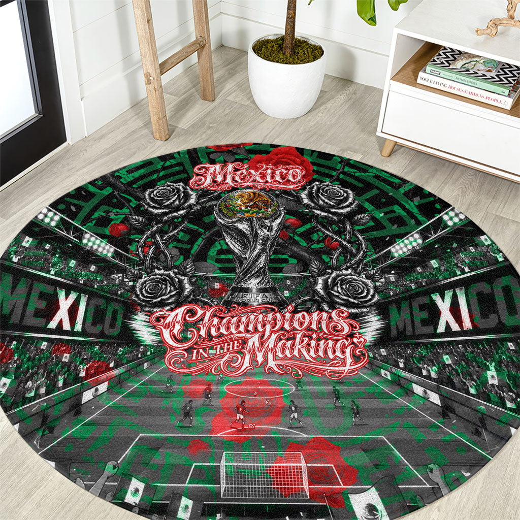 Mexico Football Golden Eagle Champions Round Carpet Aztec Geometric Pattern Red Rose