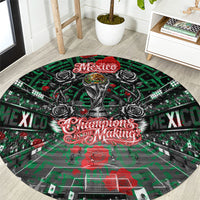 Mexico Football Golden Eagle Champions Round Carpet Aztec Geometric Pattern Red Rose