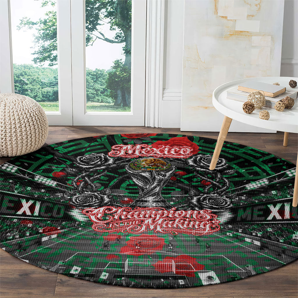 Mexico Football Golden Eagle Champions Round Carpet Aztec Geometric Pattern Red Rose