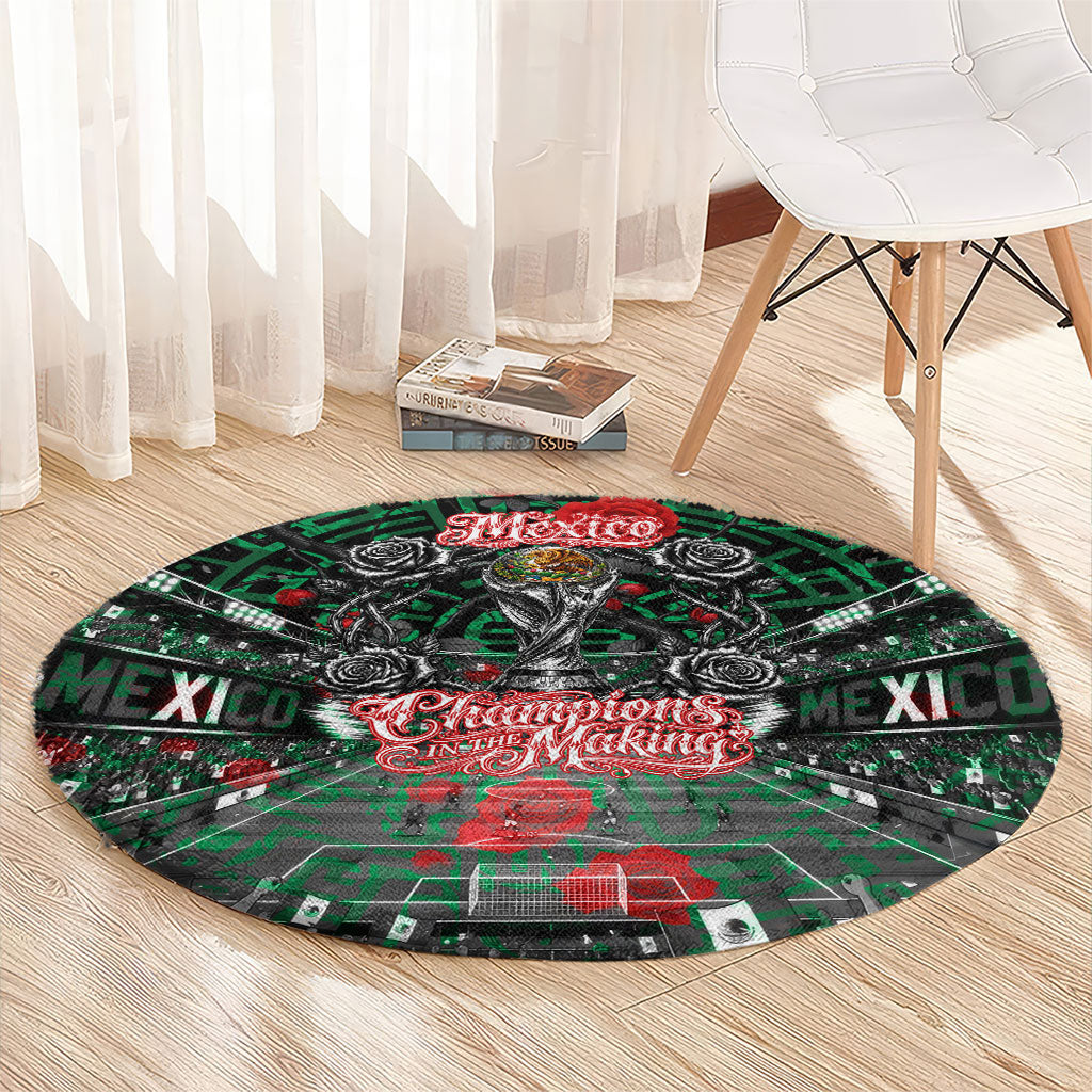 Mexico Football Golden Eagle Champions Round Carpet Aztec Geometric Pattern Red Rose