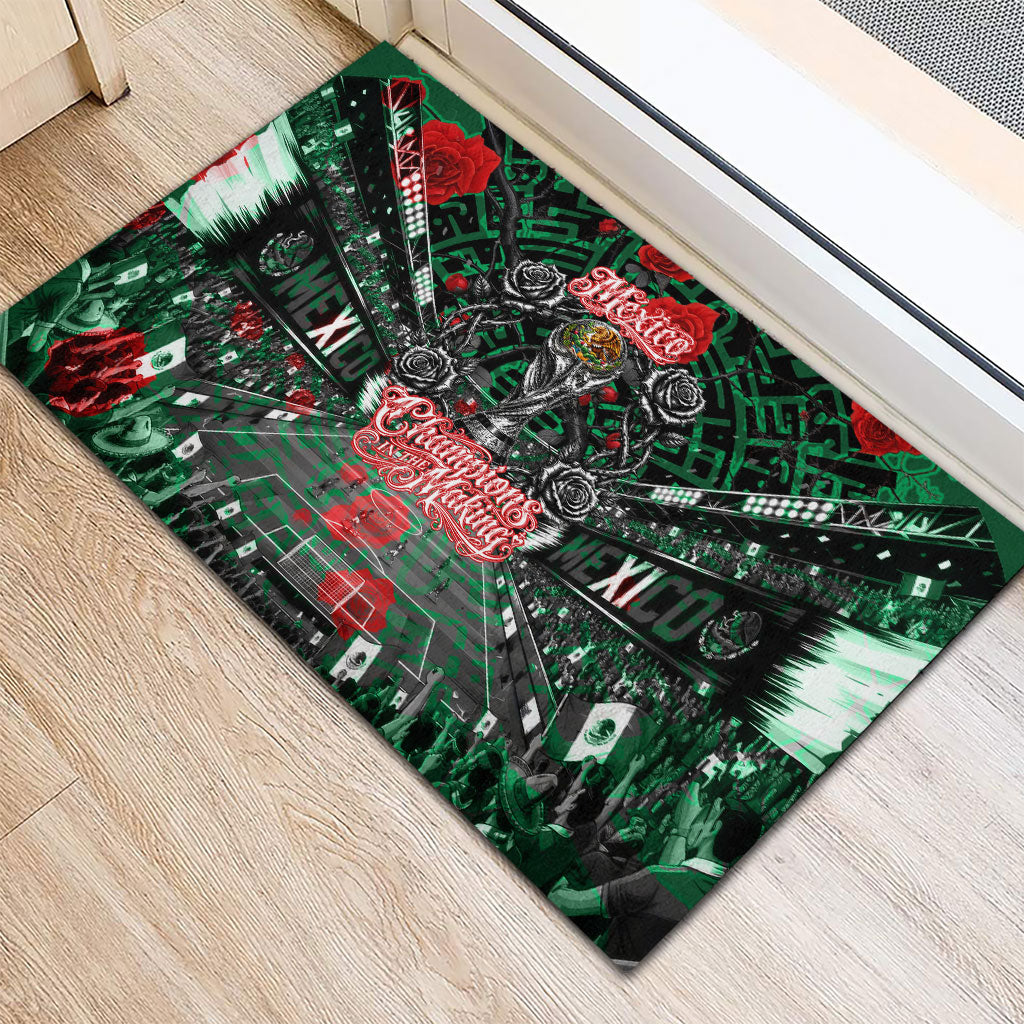 Mexico Football Golden Eagle Champions Rubber Doormat Aztec Geometric Pattern Red Rose