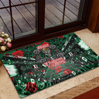 Mexico Football Golden Eagle Champions Rubber Doormat Aztec Geometric Pattern Red Rose