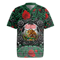 Mexico Football Golden Eagle Champions Rugby Jersey Aztec Geometric Pattern Red Rose