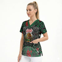 Mexico Football Golden Eagle Champions Scrub Top Aztec Geometric Pattern Red Rose