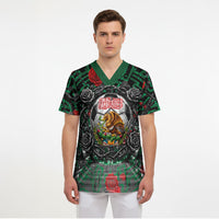 Mexico Football Golden Eagle Champions Scrub Top Aztec Geometric Pattern Red Rose