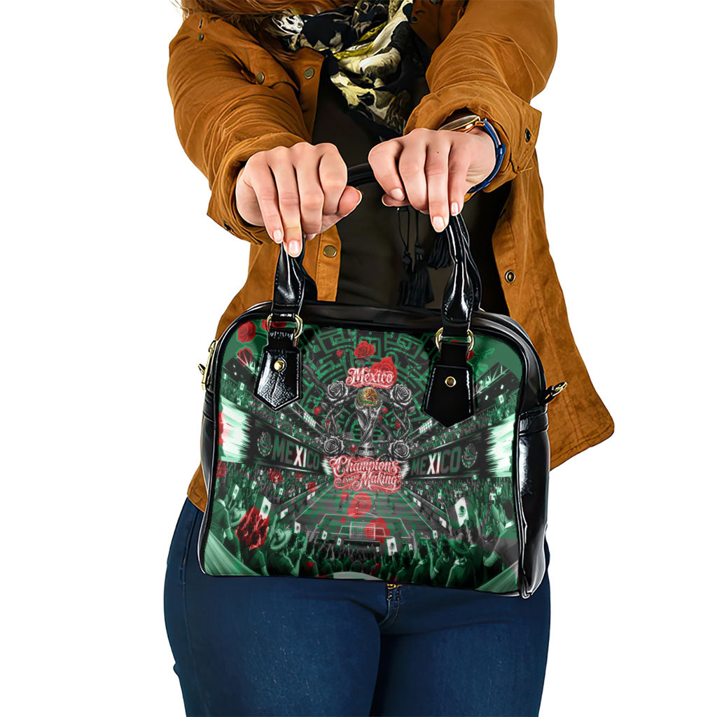 Mexico Football Golden Eagle Champions Shoulder Handbag Aztec Geometric Pattern Red Rose