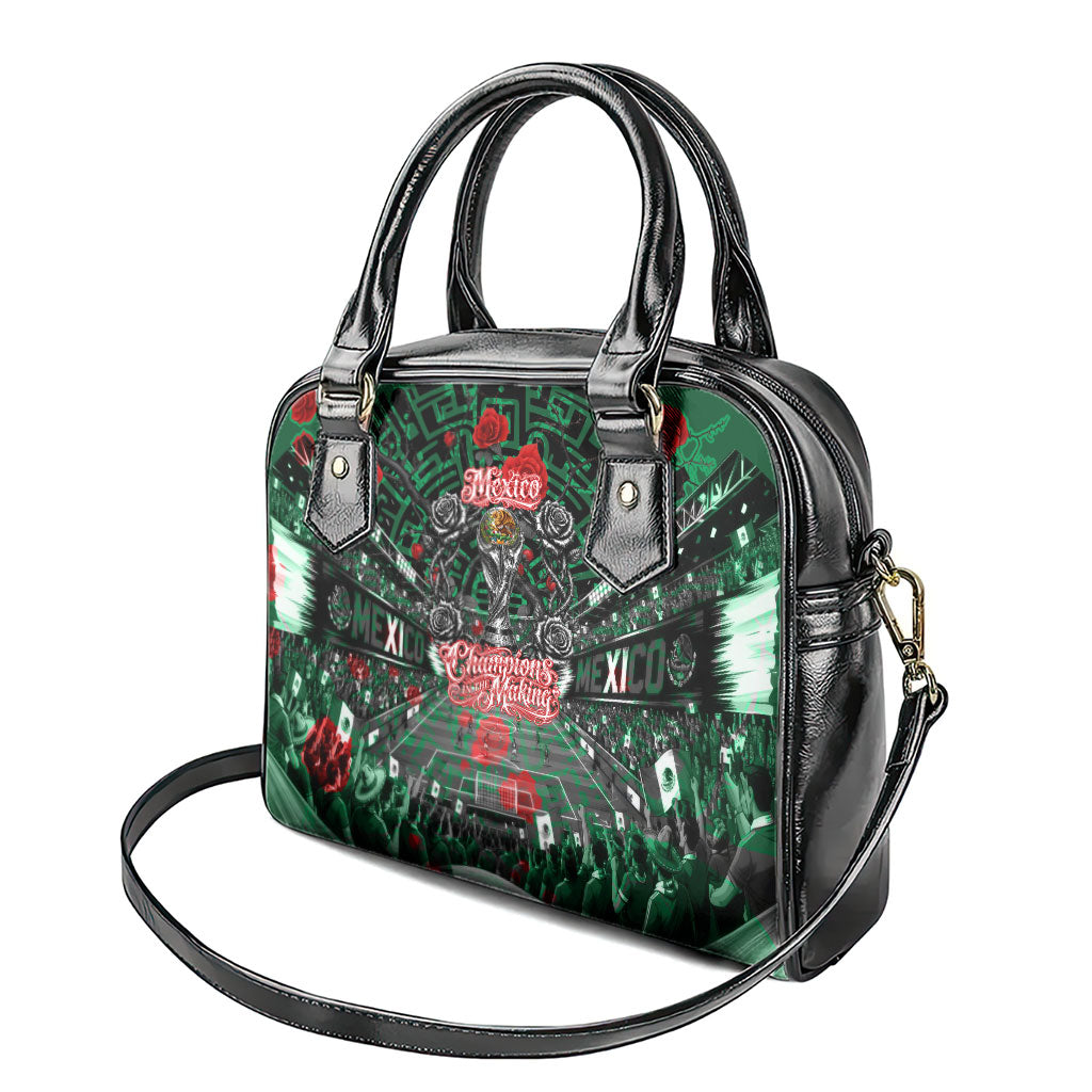 Mexico Football Golden Eagle Champions Shoulder Handbag Aztec Geometric Pattern Red Rose