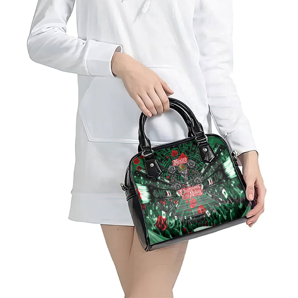 Mexico Football Golden Eagle Champions Shoulder Handbag Aztec Geometric Pattern Red Rose