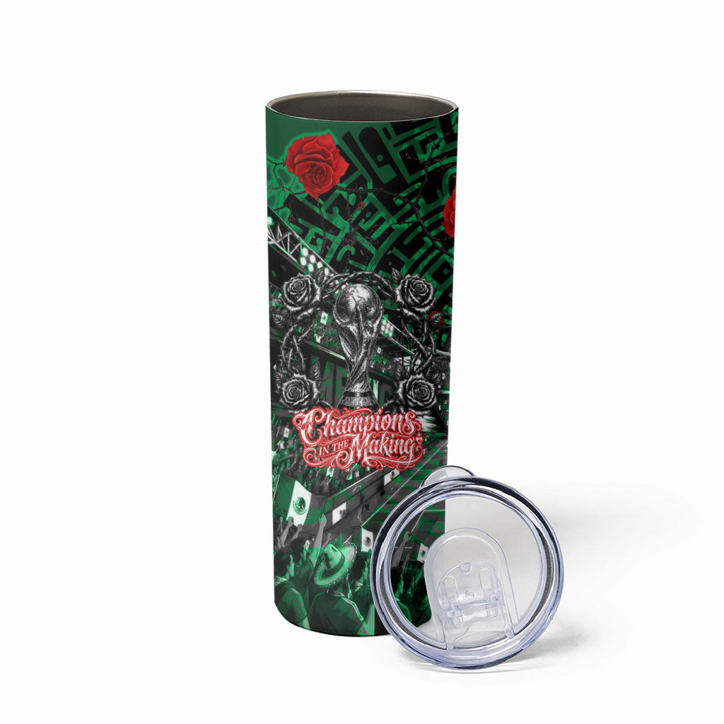 Mexico Football Golden Eagle Champions Skinny Tumbler Aztec Geometric Pattern Red Rose