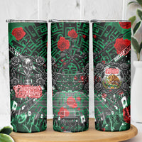 Mexico Football Golden Eagle Champions Skinny Tumbler Aztec Geometric Pattern Red Rose