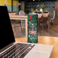 Mexico Football Golden Eagle Champions Skinny Tumbler Aztec Geometric Pattern Red Rose
