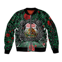 Mexico Football Golden Eagle Champions Sleeve Zip Bomber Jacket Aztec Geometric Pattern Red Rose