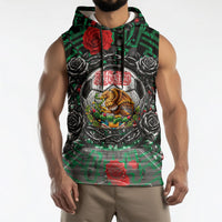 Mexico Football Golden Eagle Champions Sleeveless Hoodie Aztec Geometric Pattern Red Rose