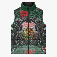Mexico Football Golden Eagle Champions Sleeveless Puffer Jacket Aztec Geometric Pattern Red Rose