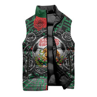Mexico Football Golden Eagle Champions Sleeveless Puffer Jacket Aztec Geometric Pattern Red Rose