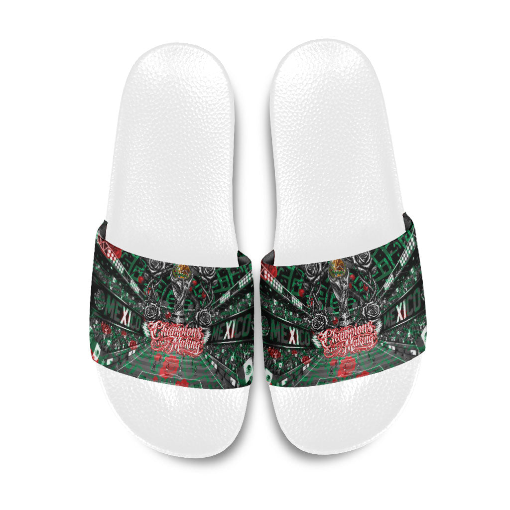 Mexico Football Golden Eagle Champions Slide Sandals Aztec Geometric Pattern Red Rose