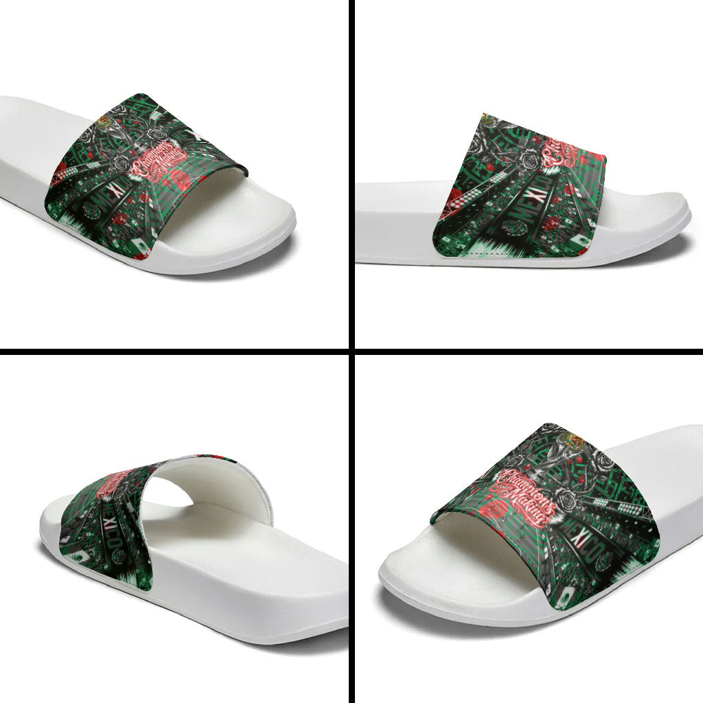 Mexico Football Golden Eagle Champions Slide Sandals Aztec Geometric Pattern Red Rose