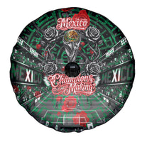 Mexico Football Golden Eagle Champions Spare Tire Cover Aztec Geometric Pattern Red Rose